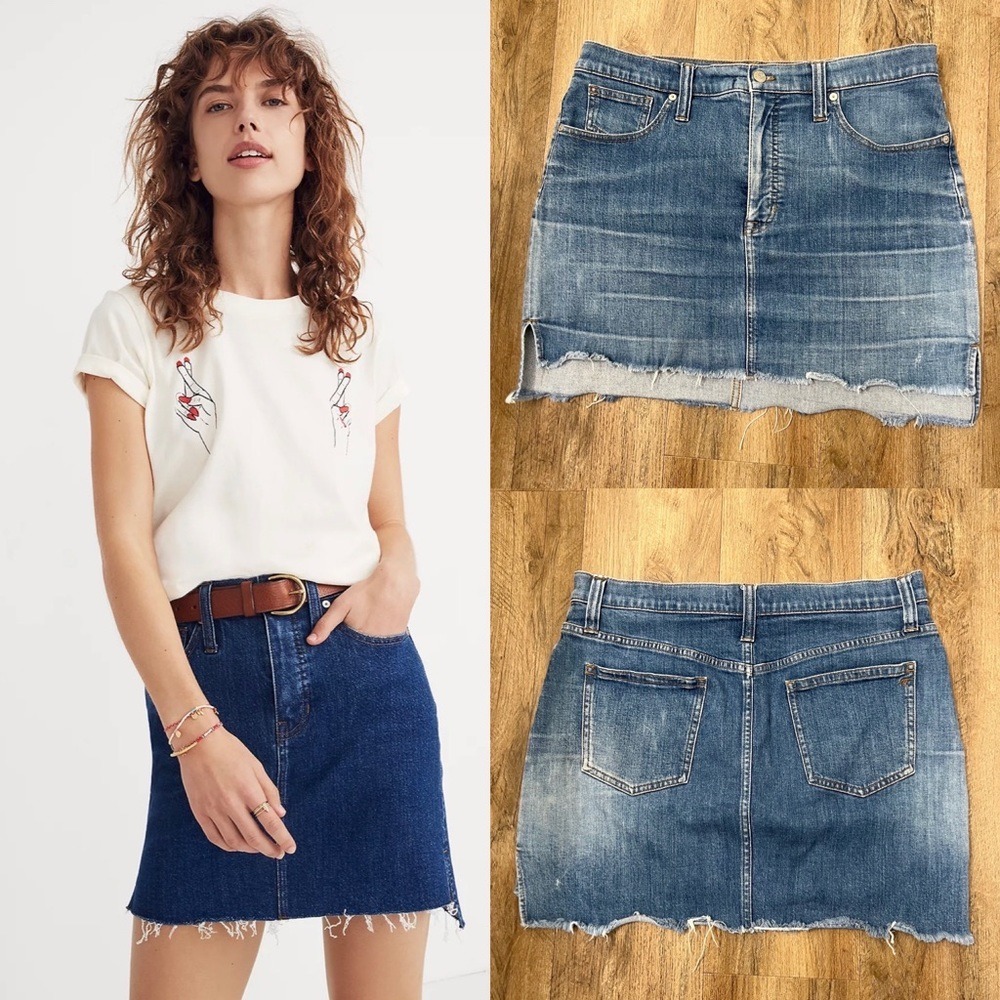 Madewell Stretch Denim Straight Mini Skirt Step-Hem Edition